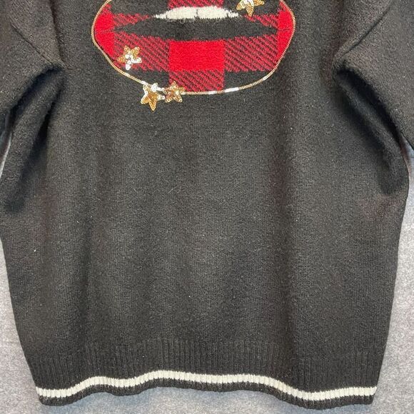 TORRID Sweater Size 2X Black Red Sequin Plaid Lips Crew Neck Pullover Festive - Picture 6 of 16